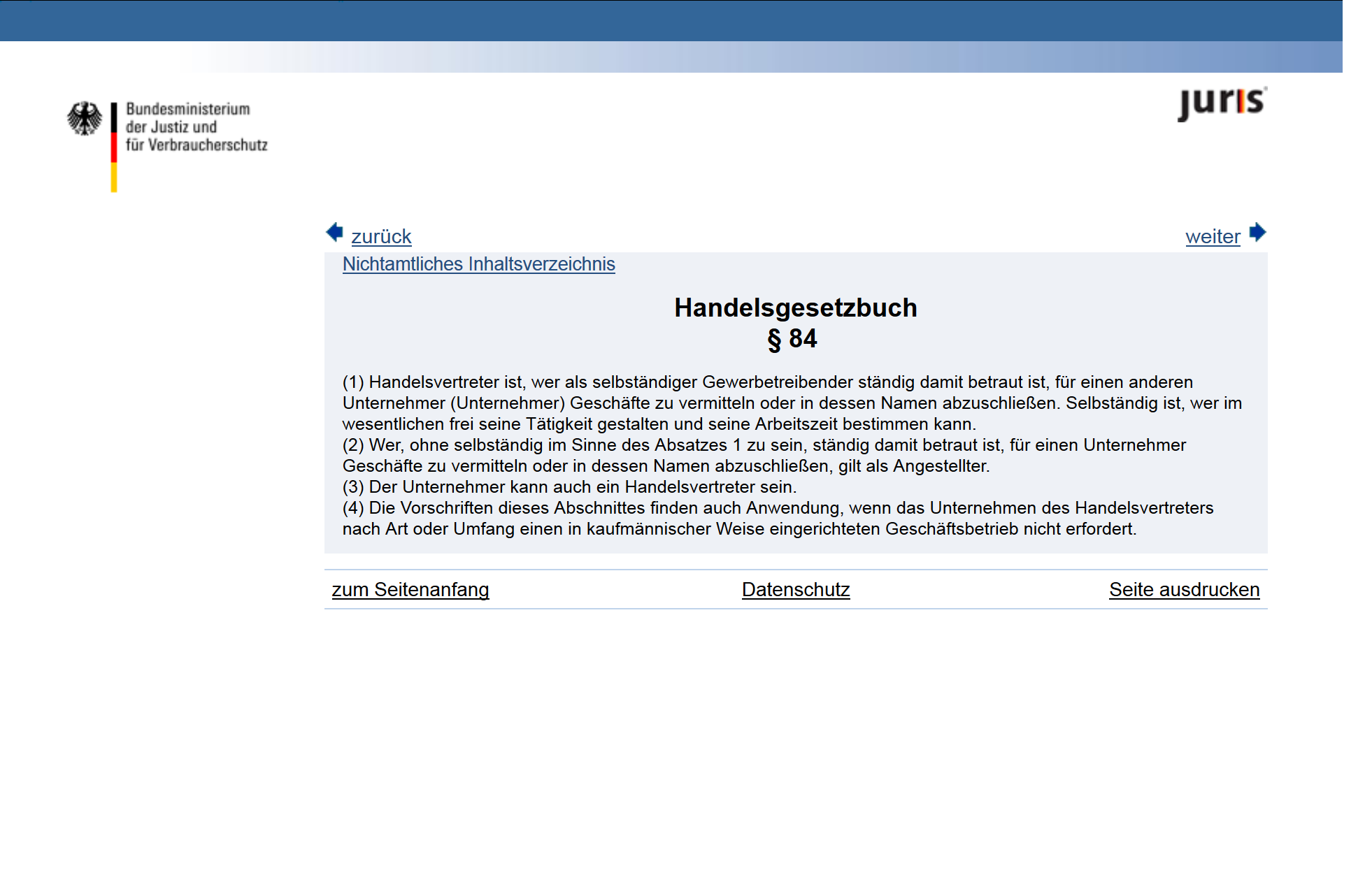 Handelsvertreter § 84 HGB